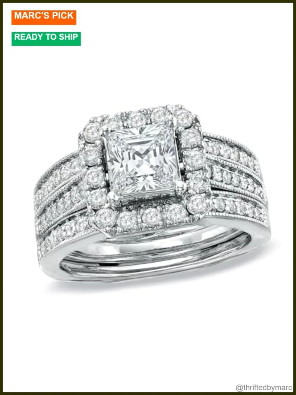 3PC Princess Cut Moissanite Bridal Ring Set 925 Sterling Silver 18k White Gold